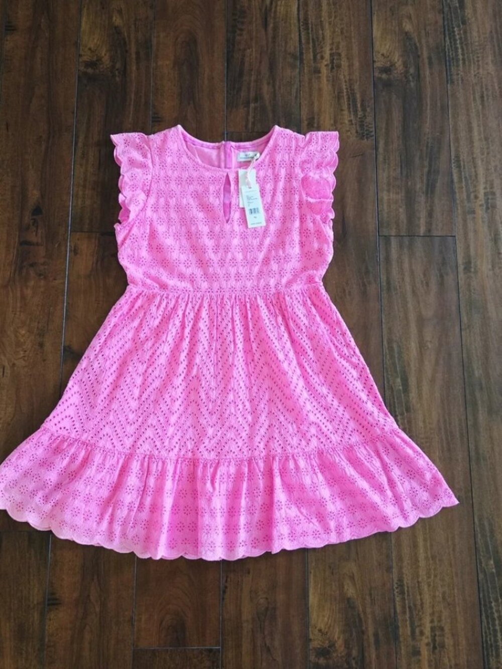 Vineyard Vines Allamanda Pink Wave Floral Eyelet Dress Size 12 - Picture 8 of 12
